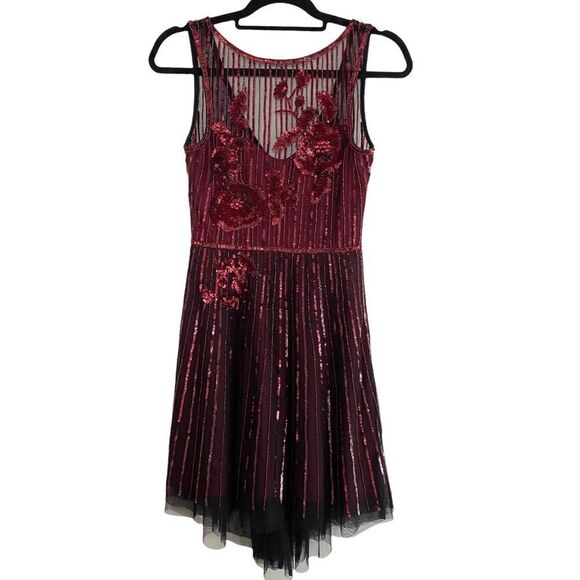 Parker Black Abba Sequin High Low Dress Black Red Size 0 - Picture 6 of 15